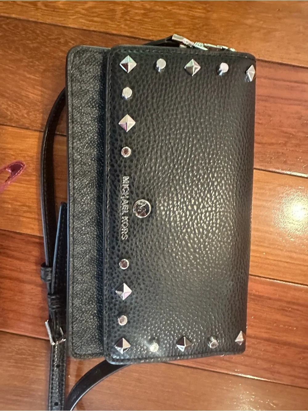 Michael Kors Black Studded Crossbody with easy access and phone pouch