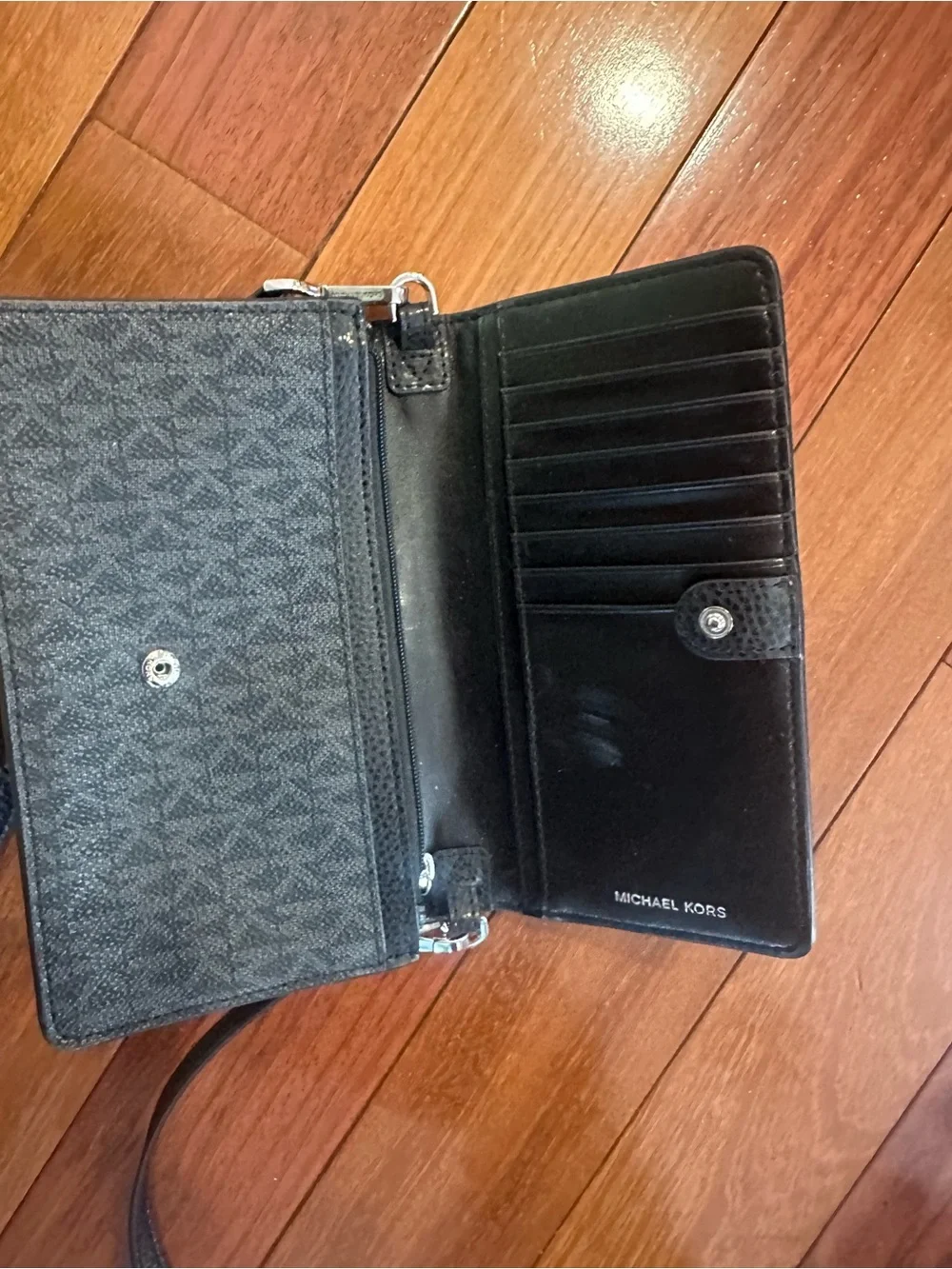 Michael Kors Black Studded Crossbody with easy access and phone pouch