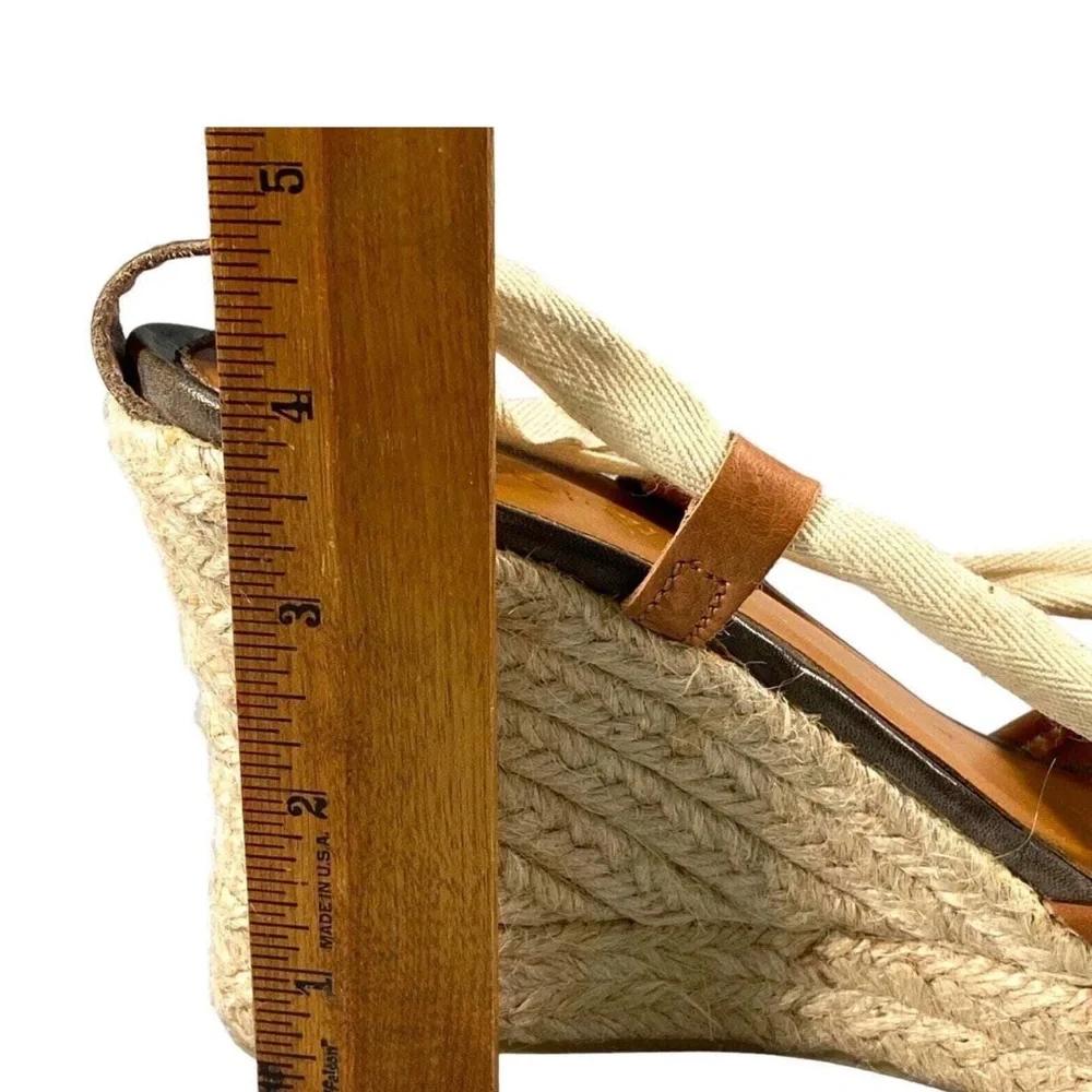 J Crew Tan and Beige Espadrille Wedge Sandals with Ankle Tie