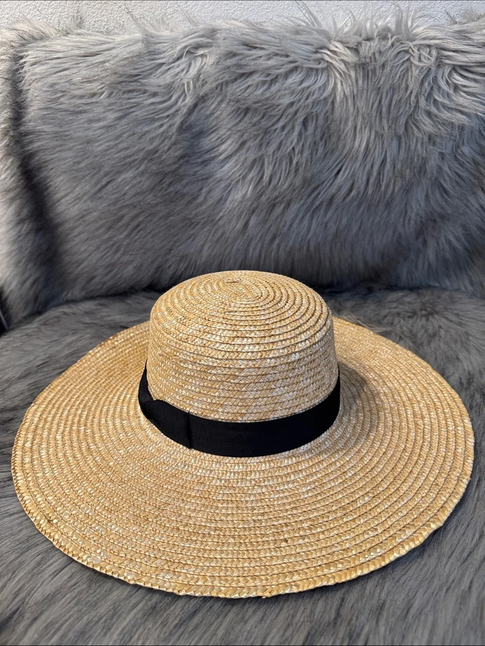 Lack Of Color Natural Straw Wide-Brim Hat with Black Band Size S