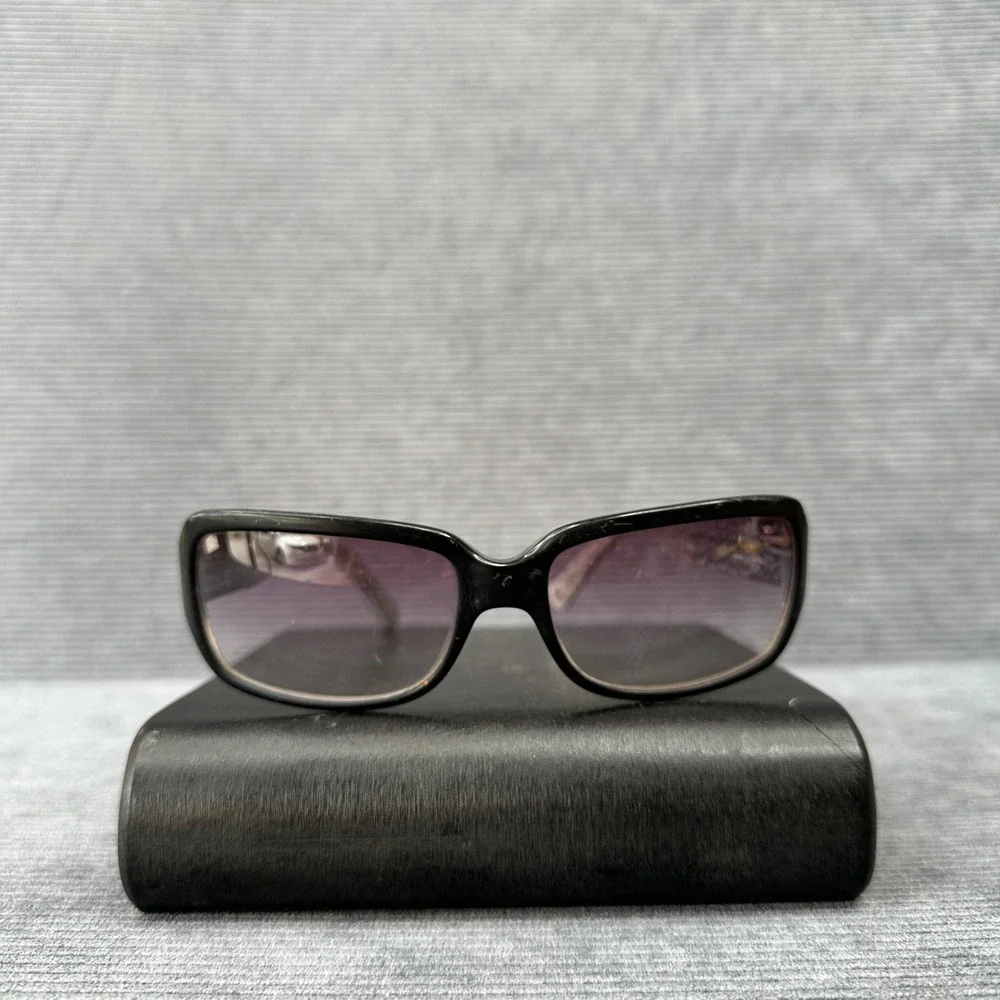 Coach Y2K Sunglasses Black Rectangular Frame Gradient Purple Lens Monogram Logo