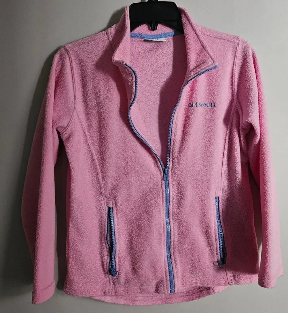 Girl Scout Fleece Pink with Lilac Trim Full Zip *L*See Measurements in Pictures