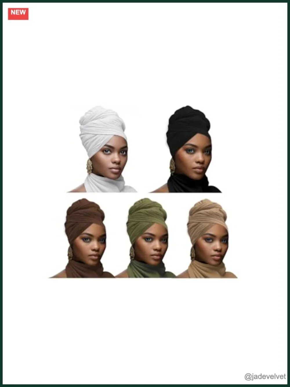 Stretch Jersey African Head Wraps - Long Turban Headscarf, 5 Pack