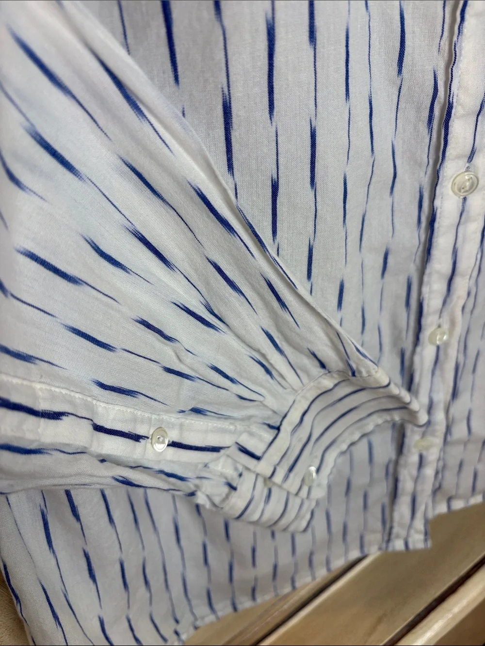 J. Crew 100% Cotton White Button-Down Shirt with Blue Dash Stripe