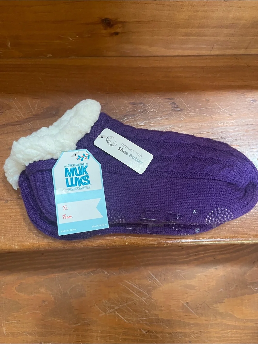 NWT Muk Luks Purple Sherpa-Lined Knit Slipper Socks