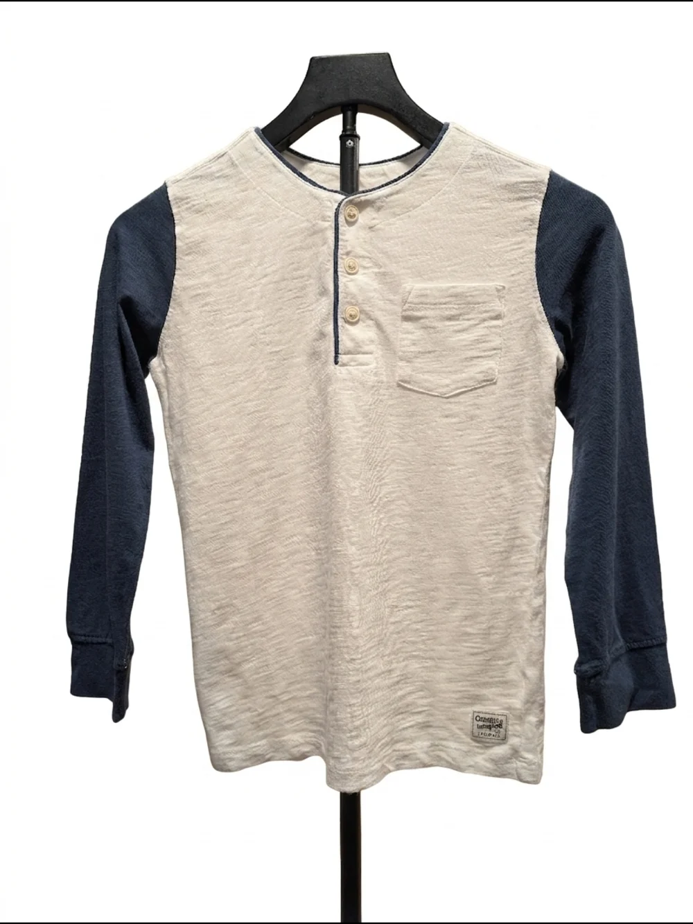 OshKosh B'gosh Boys Cream & Navy Raglan Henley Long Sleeve Shirt 8
