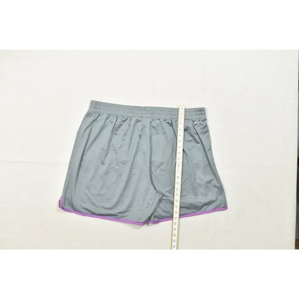Nike Dri-Fit Women's 2X Gray Mesh Athletic Shorts Purple Trim Swoosh Logo