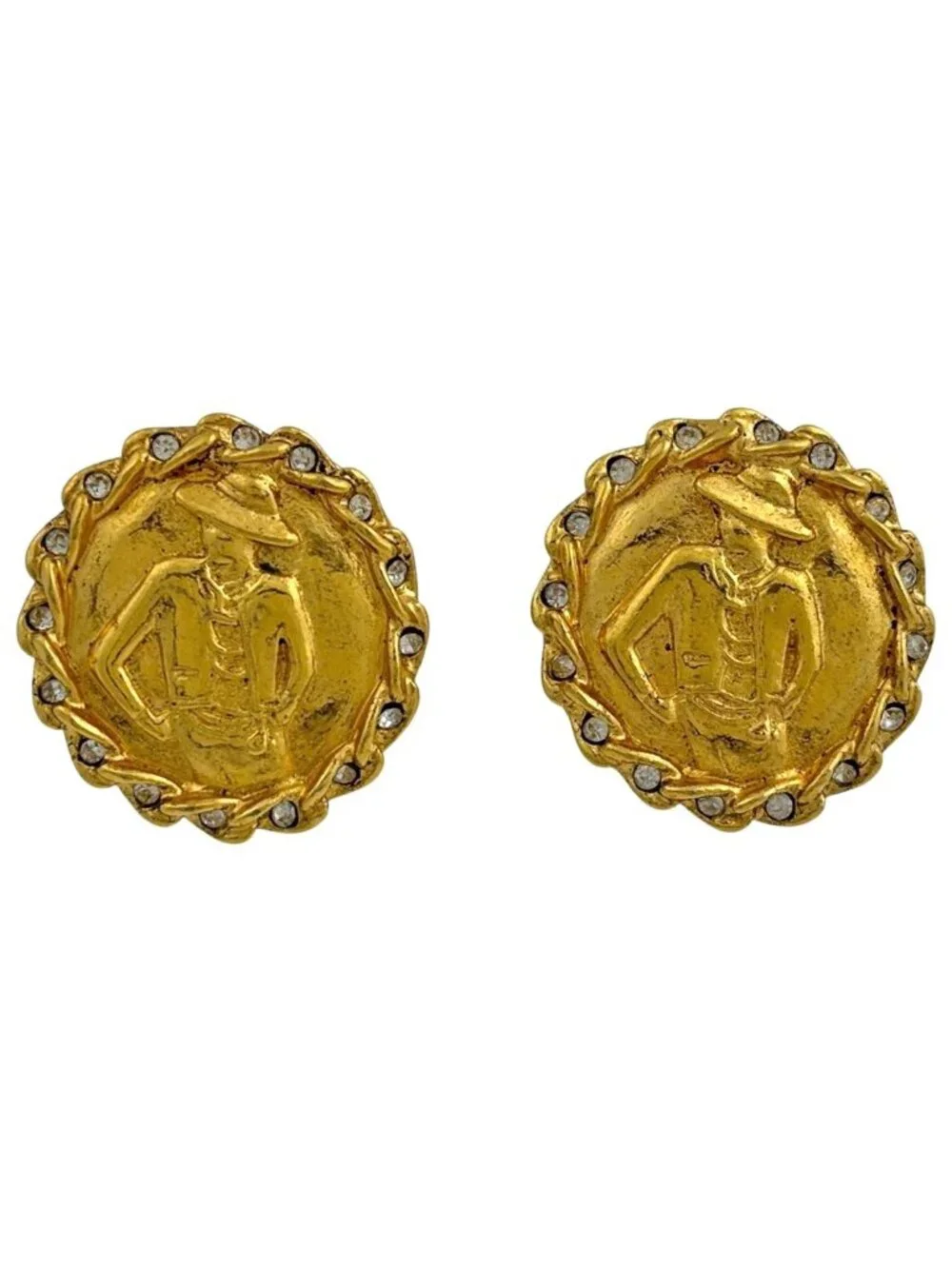Chanel Coco Earrings Round Rhinestone Gold