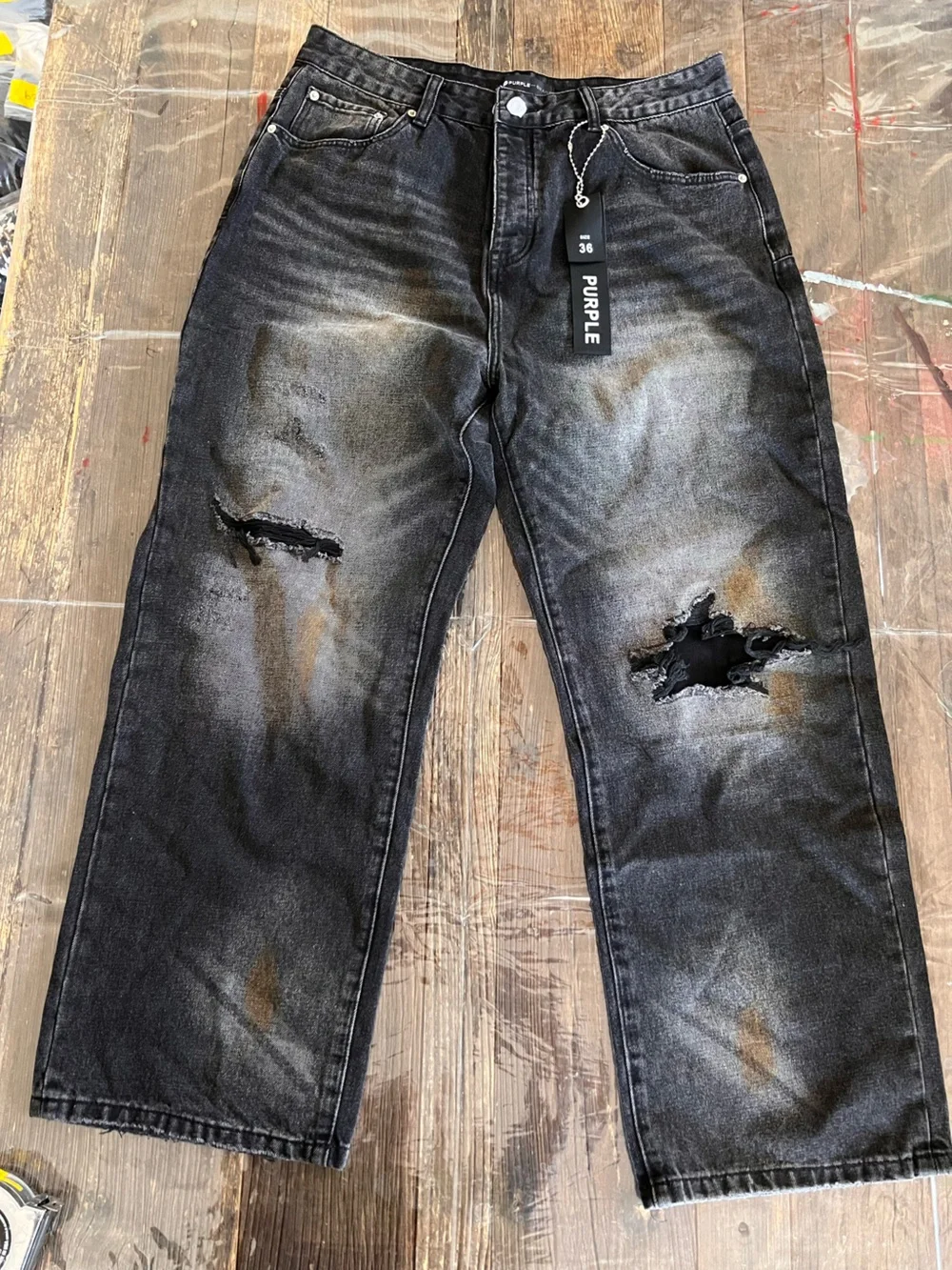 PURPLE Men's Straight loose Distressed Black Jeans