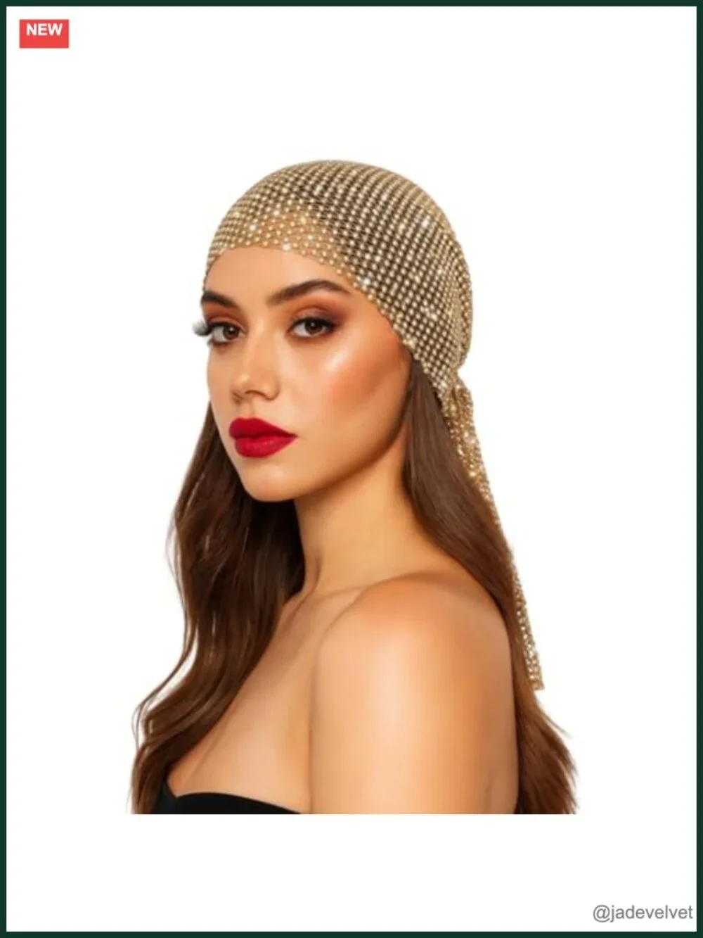 Rhinestone Head Scarf Stretchy Slip-On Rave Turban Handmade Sparkly Hijab