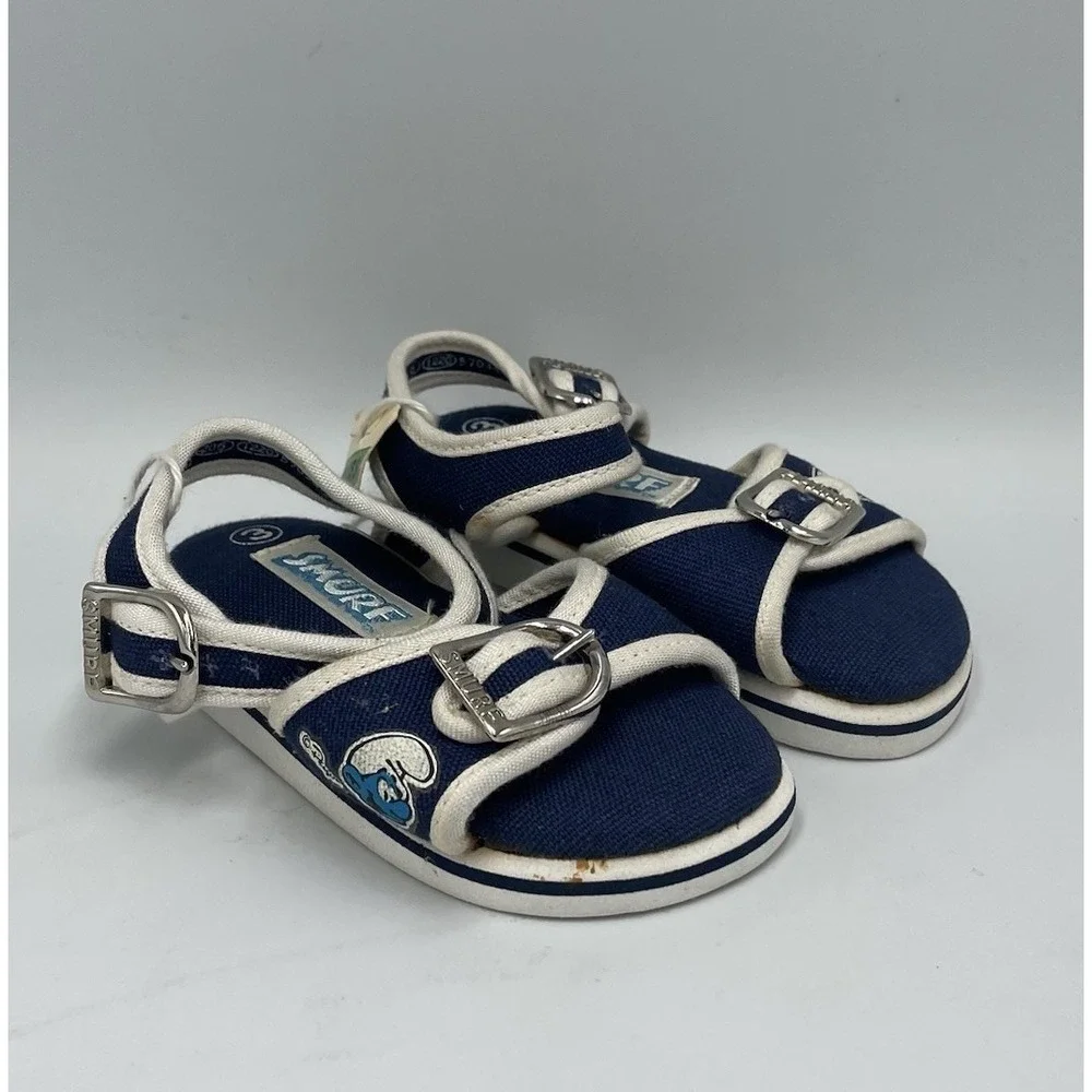 Vintage 1982 Smurf Baby Shoes Size 3‎ Sandals  Buckles Blue