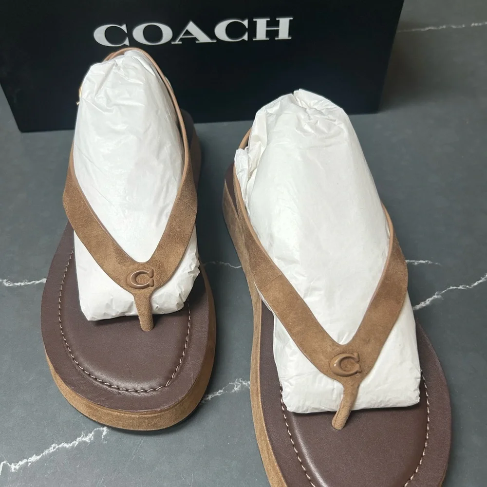 Coach Sculpted C Platform Suede Thong