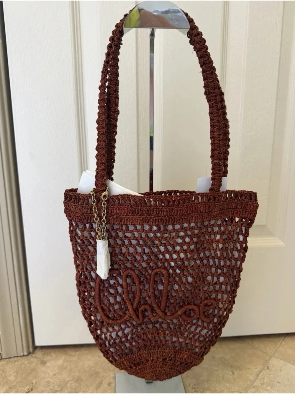 Chloe small summer Banana crocheted raffia tote