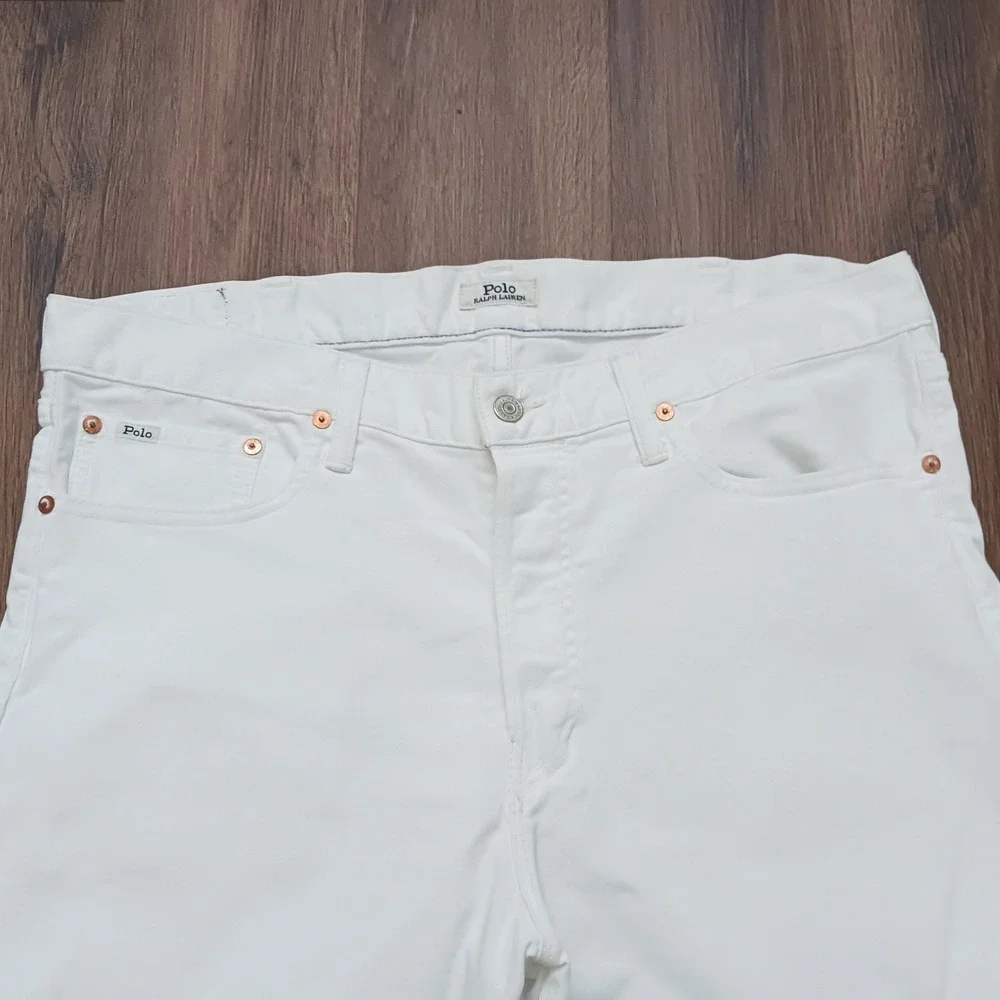 Polo Ralph Lauren Mens White Denim Jeans 38x30 Slim Straight Button Fly Stretch