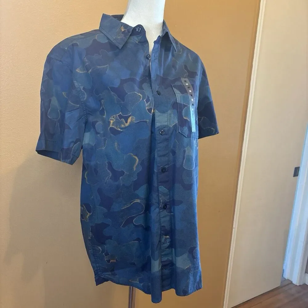 The North Face Men's Baytrail Shirt Medium Blue Camo Short Sleeve Button Up NWT
