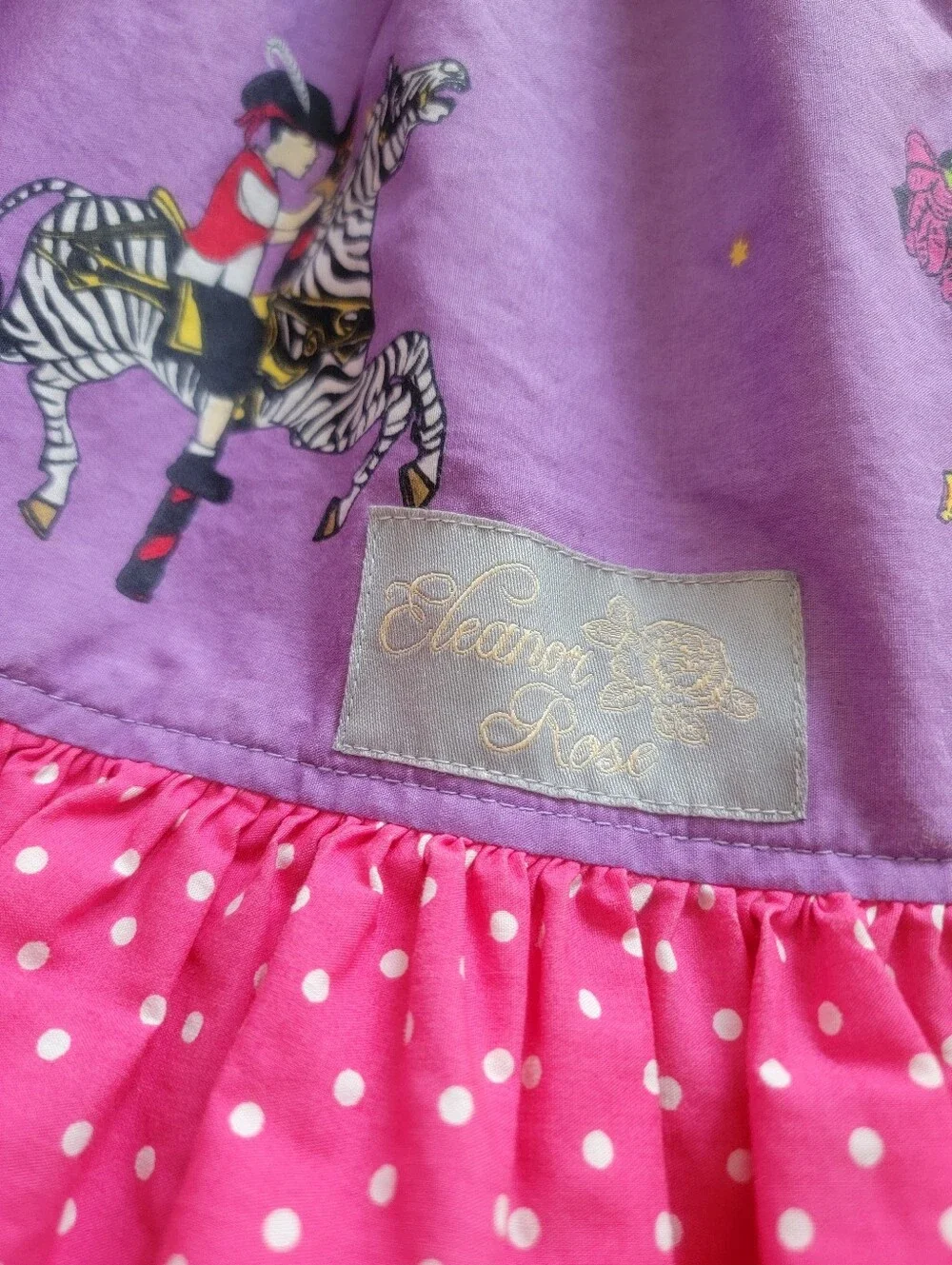 Eleanor Rose Girls Carousel Cotton Striped Ruffle Dress Purple Green Size 5/6