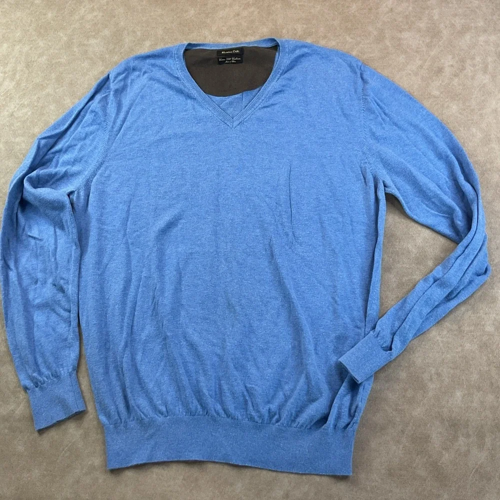 Massimo Dutti Sweater Men Sz M Pullover Cotton Silk Cashmere V-Neck Lightweight