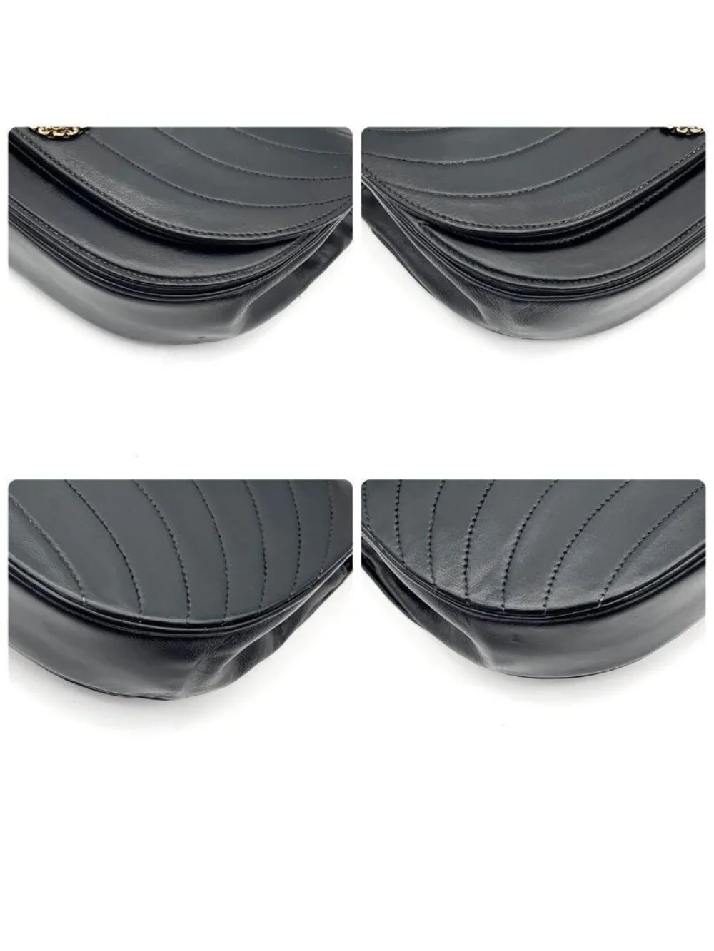 Chanel Chain Shoulder Lambskin Black CC Logo Half Moon