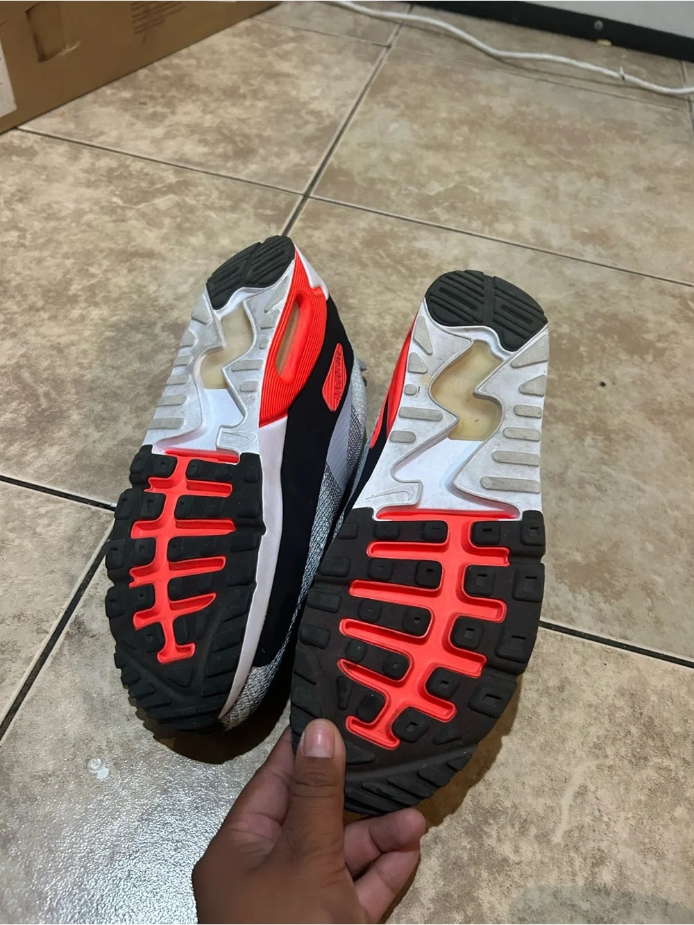 Nike Men’s Flyknit Sneakers in Grey, White & Red-Orange