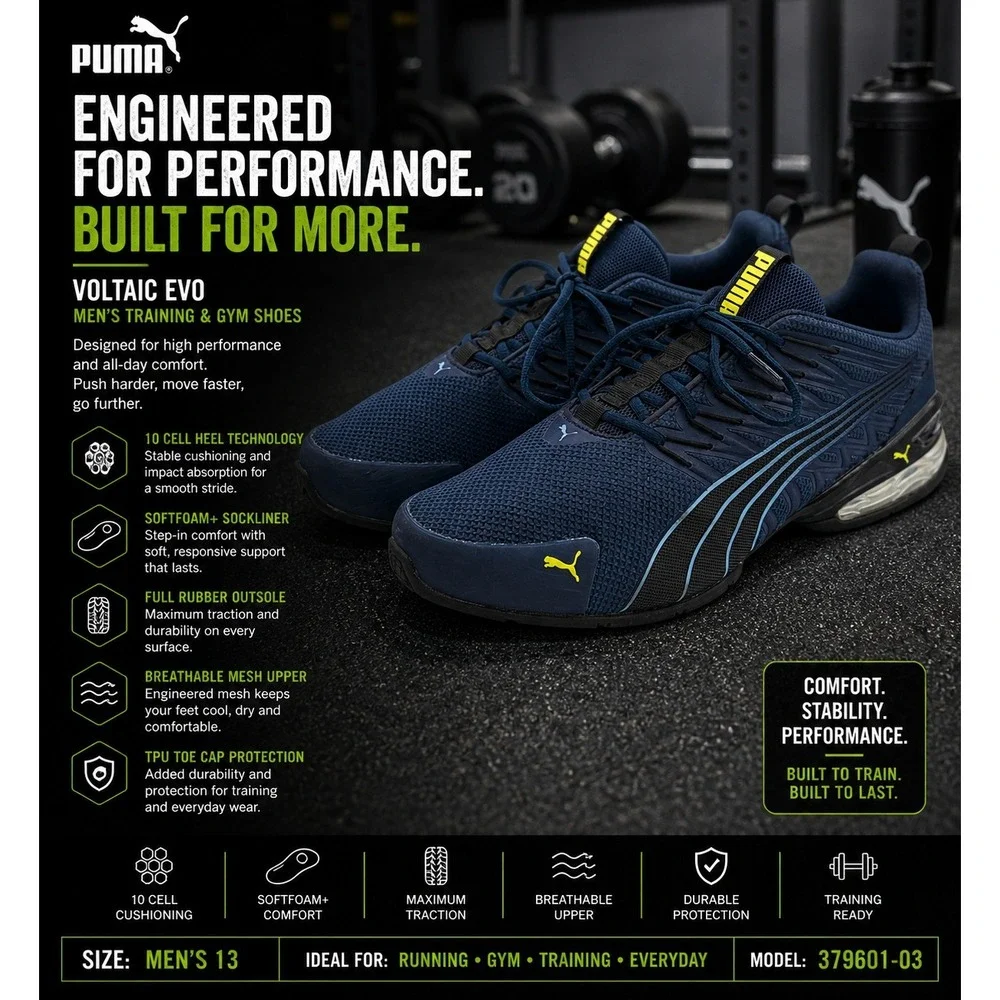 PUMA Voltaic Evo 10 Cell Mens 13 Navy Running Training Athletic Shoes‎ 37960103