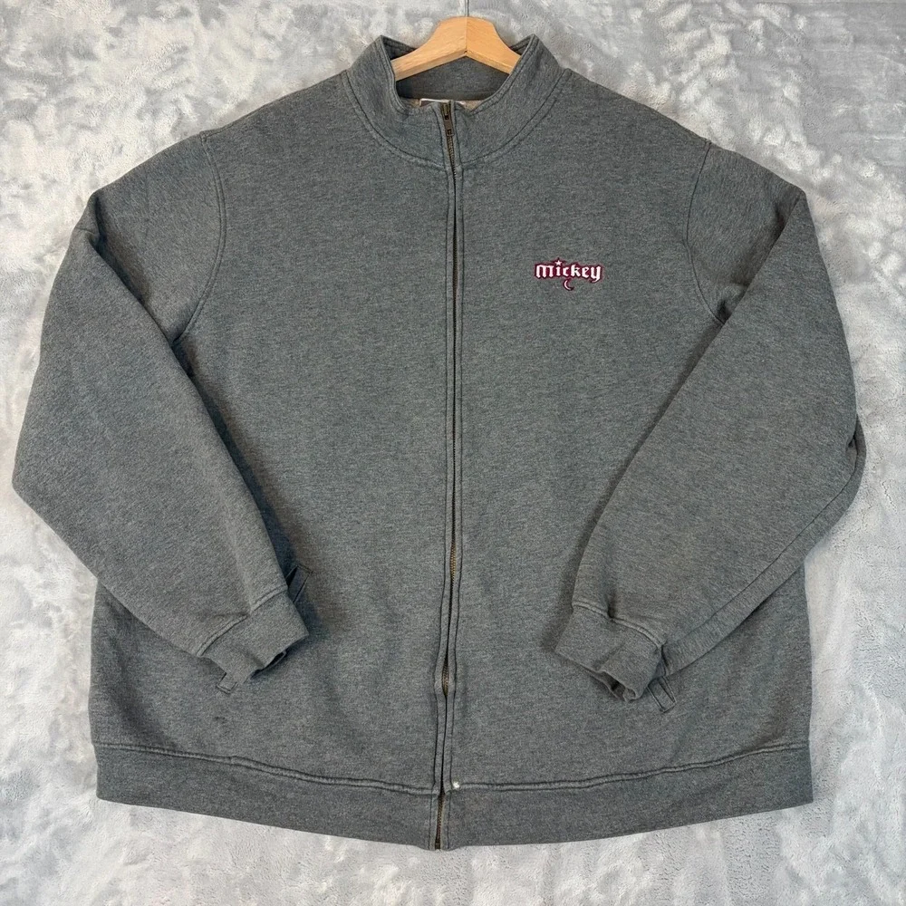 Disneyland Resort Mickey Mouse Moon Sweater Mens Medium Gray Zip Up Long Sleeve