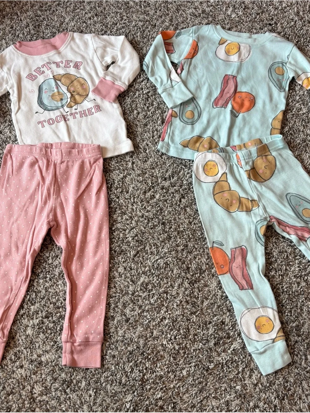 Carter's Pink & Light Blue Kids Breakfast 2-Piece Pajama Sets