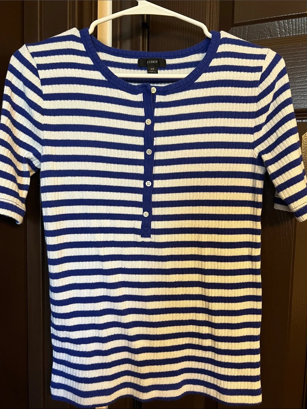 J. Crew Blue & White Striped Ribbed Henley Tee
