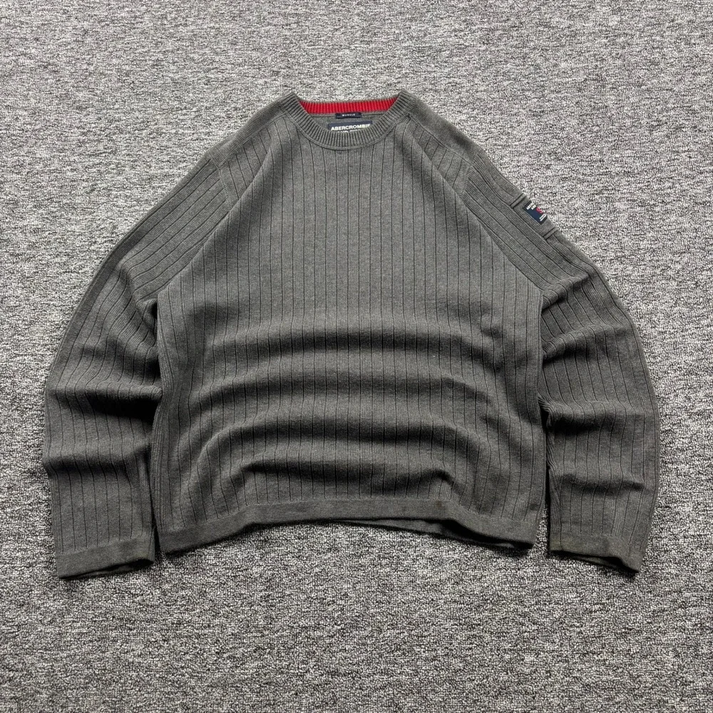 Vintage 1990s Abercrombie & Fitch Ribbed Muscle Knit Grey Sweater Size XL