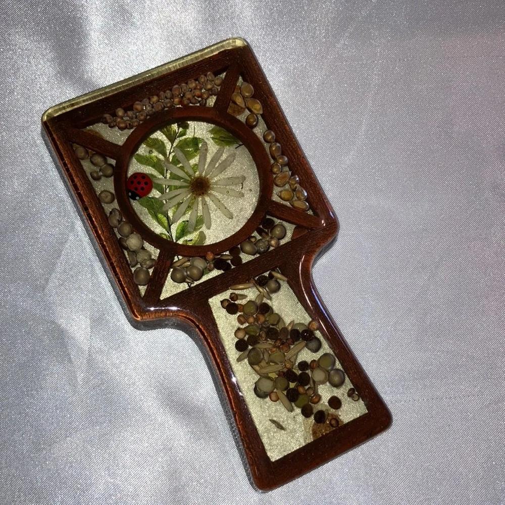 Vintage Spoon Rest Lucite with‎ Natural Inlay