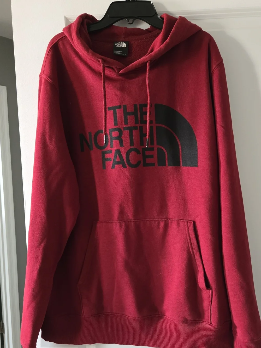 The North Face Men's Deep Red Pullover Hoodie with Black Logo