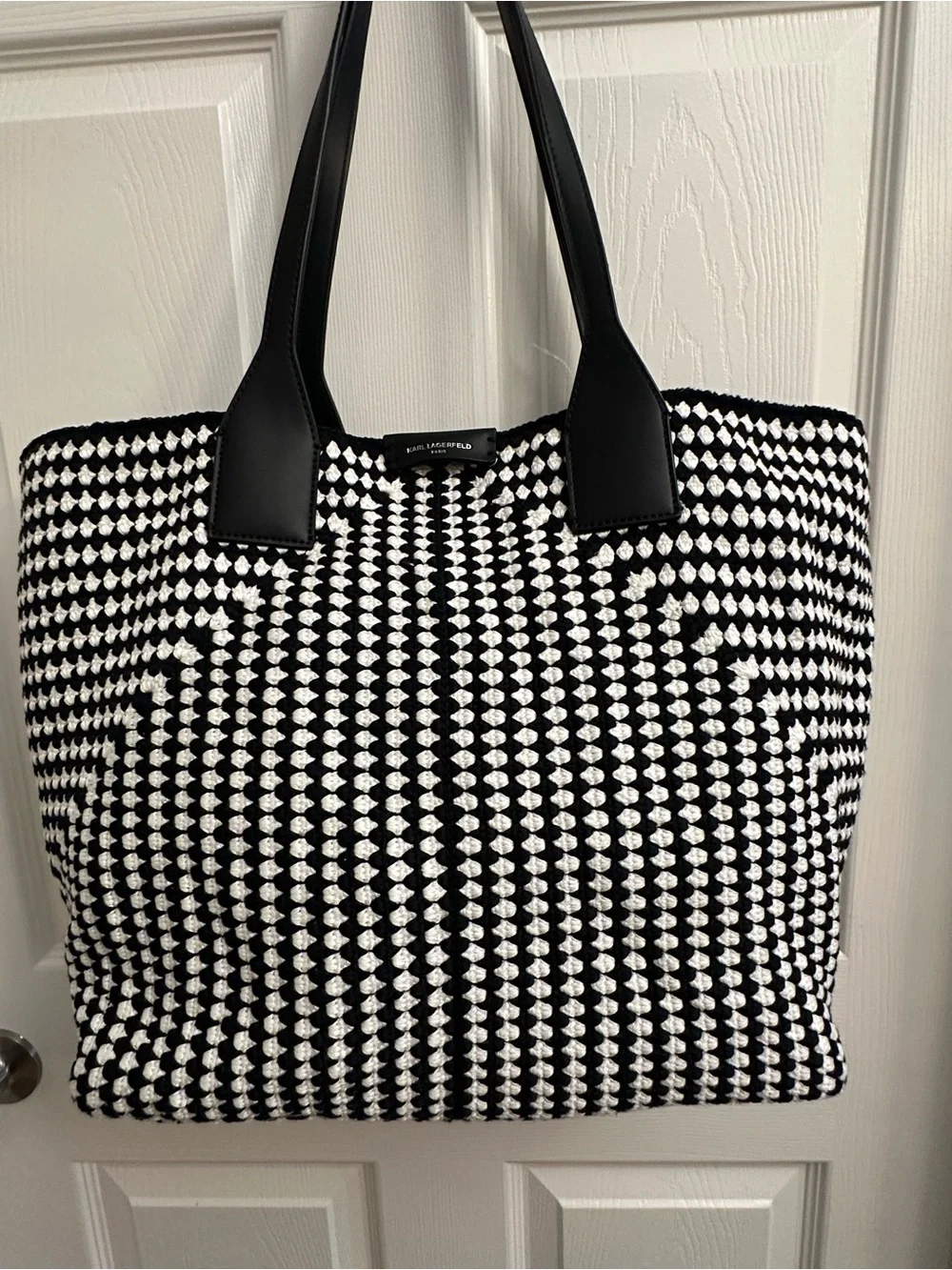 Karl Lagerfeld Black and White Woven Tote