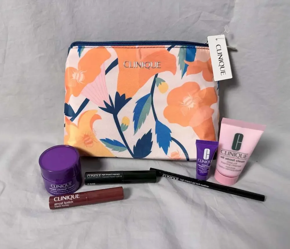 Clinique 6-Piece Skincare and Makeup Gift Set with Floral Cosmetic Bag