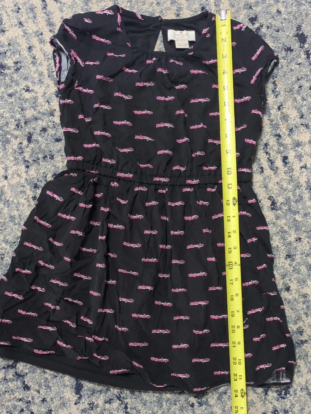 Kate Spade New York Black Pink Car Print Fit & Flare Dress Size 8