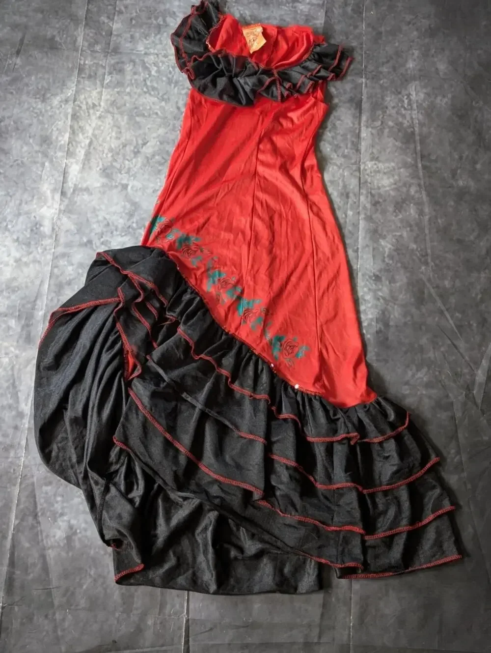 Girls Mexican Spanish Dancer Dress Halloween Costume Red & Black Size M Youth