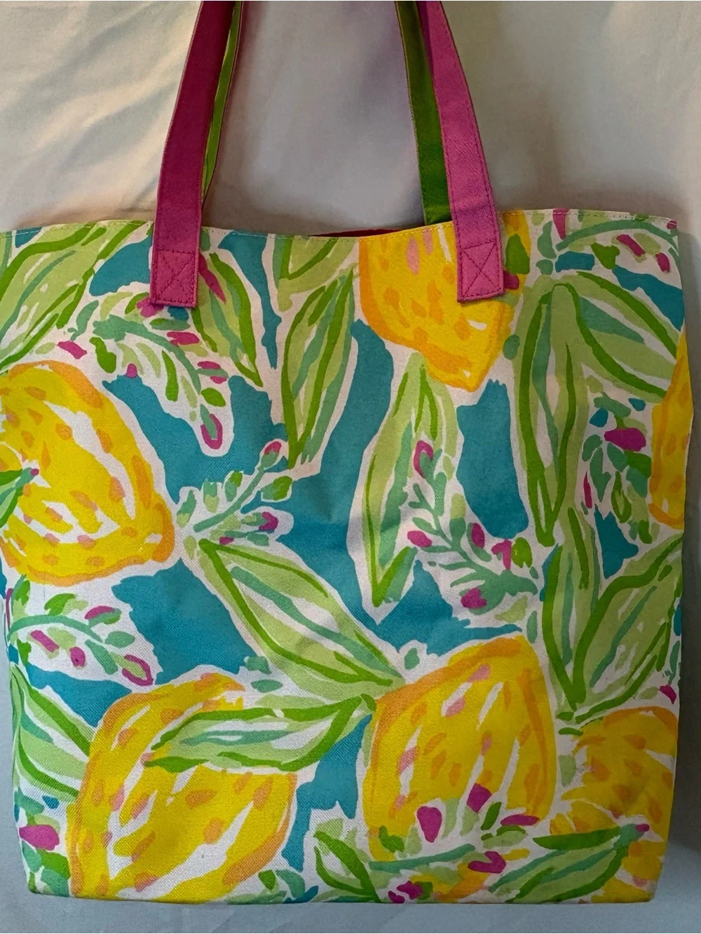 Lilly Pulitzer Lemon Floral Tote with Pink Handles