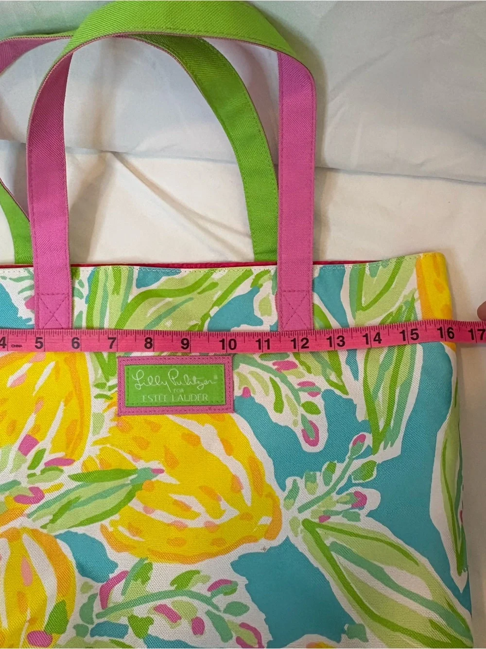 Lilly Pulitzer Lemon Floral Tote with Pink Handles