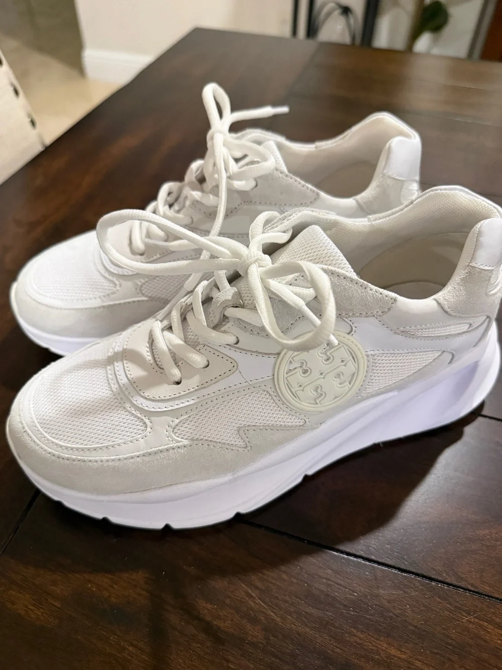 Tory Burch Sawyer Trainer Sneakers White Leather Mesh Size 7.5