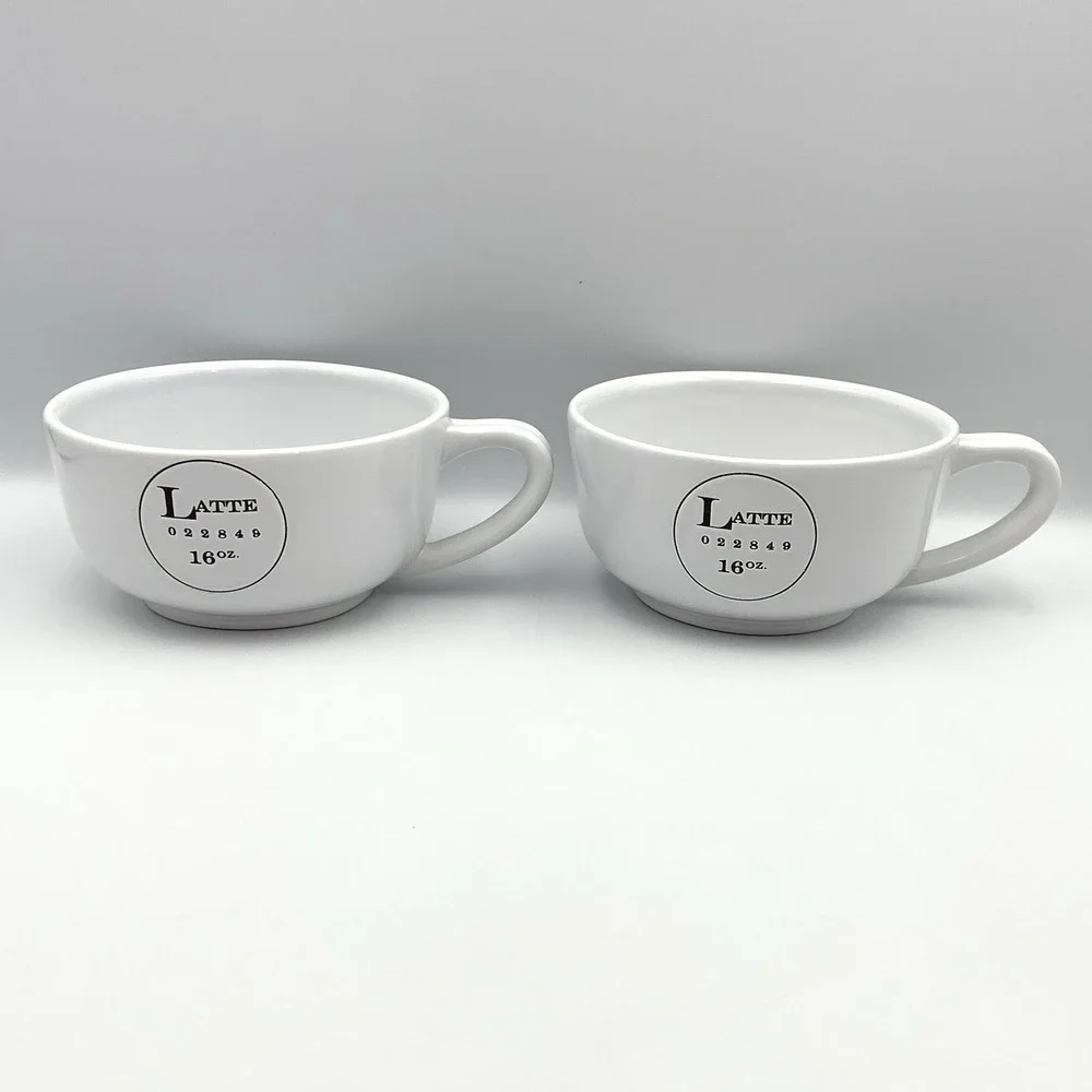 Pottery Barn Latte Bowl Mug Set of 2‎ White 16 oz Coffee Soup Cups O22849