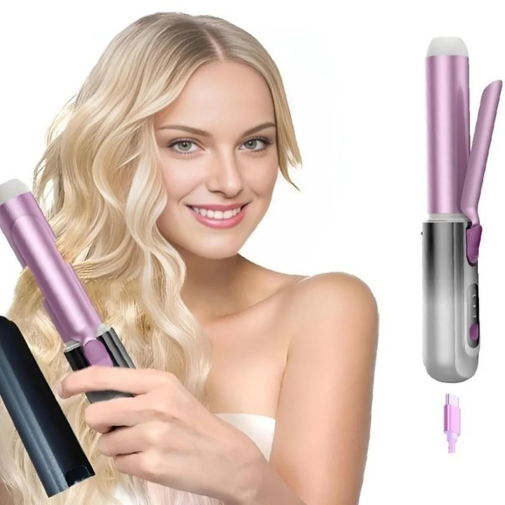 Cordless Curling Iron 1.33” Barrel Straightening Brush - Gray #MC1