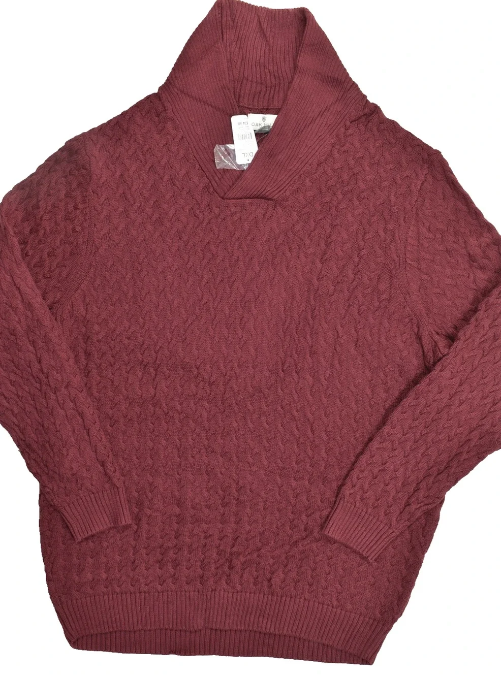 Oak Hill Men's 4XLT Burgundy Shawl Neck Cable Knit Cotton Sweater NWT Big & Tall