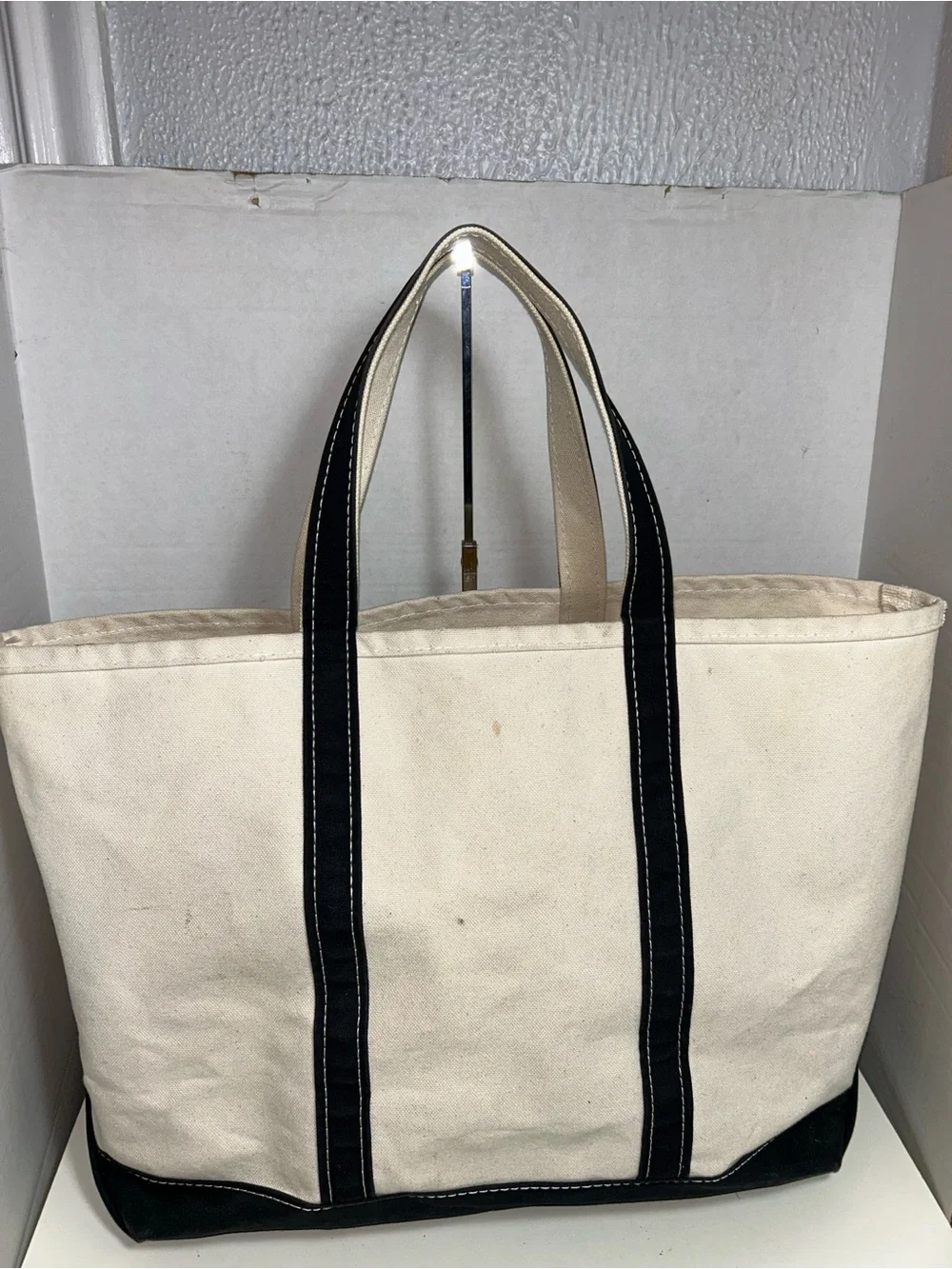 Vintage L.L. Bean Boat and Tote Natural Canvas Black Made USA Tote Shoulder Bag