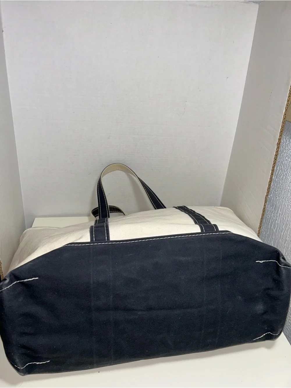Vintage L.L. Bean Boat and Tote Natural Canvas Black Made USA Tote Shoulder Bag