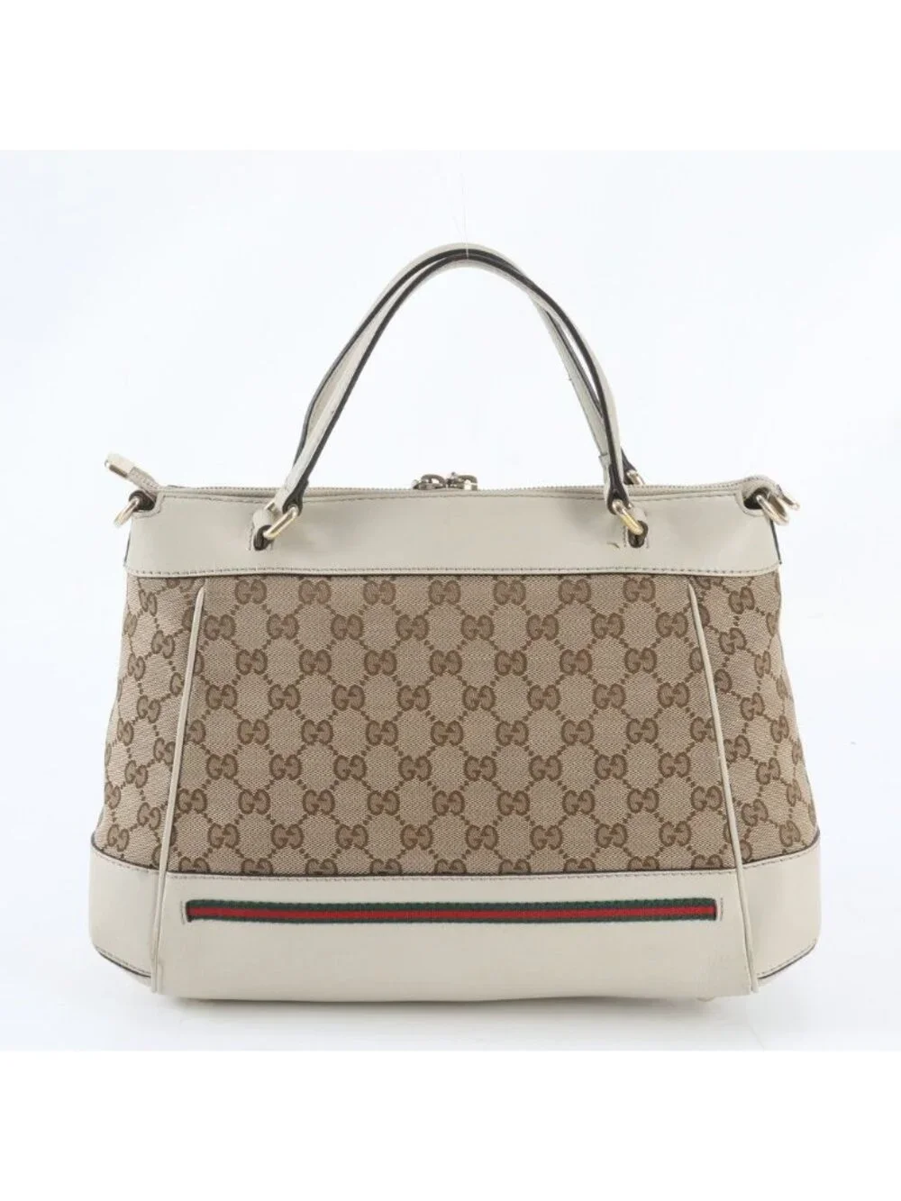 Gucci GG Canvas Mayfair Ribbon Leather Tote Shoulder Hand