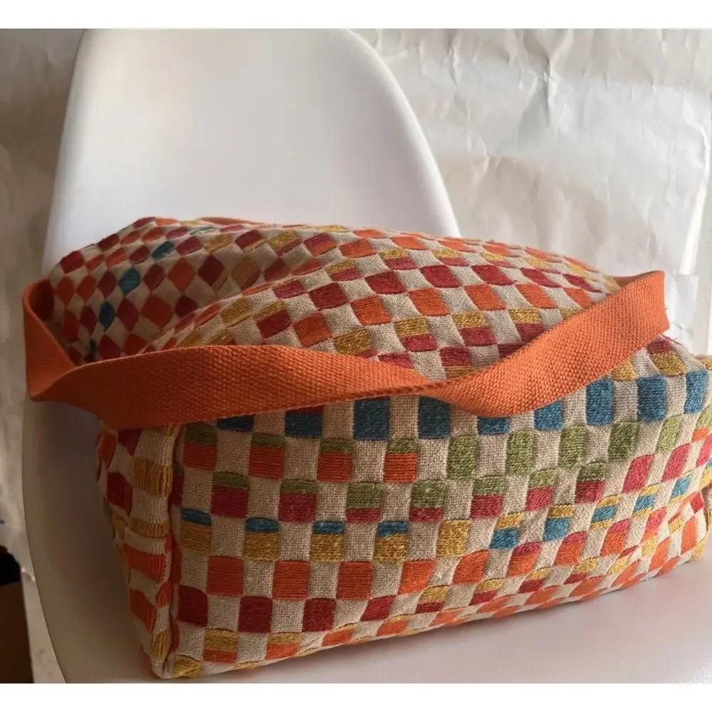 America & Beyond Sunshine Tote Bag Woven Checker Multicolor Tassel Boho Beach