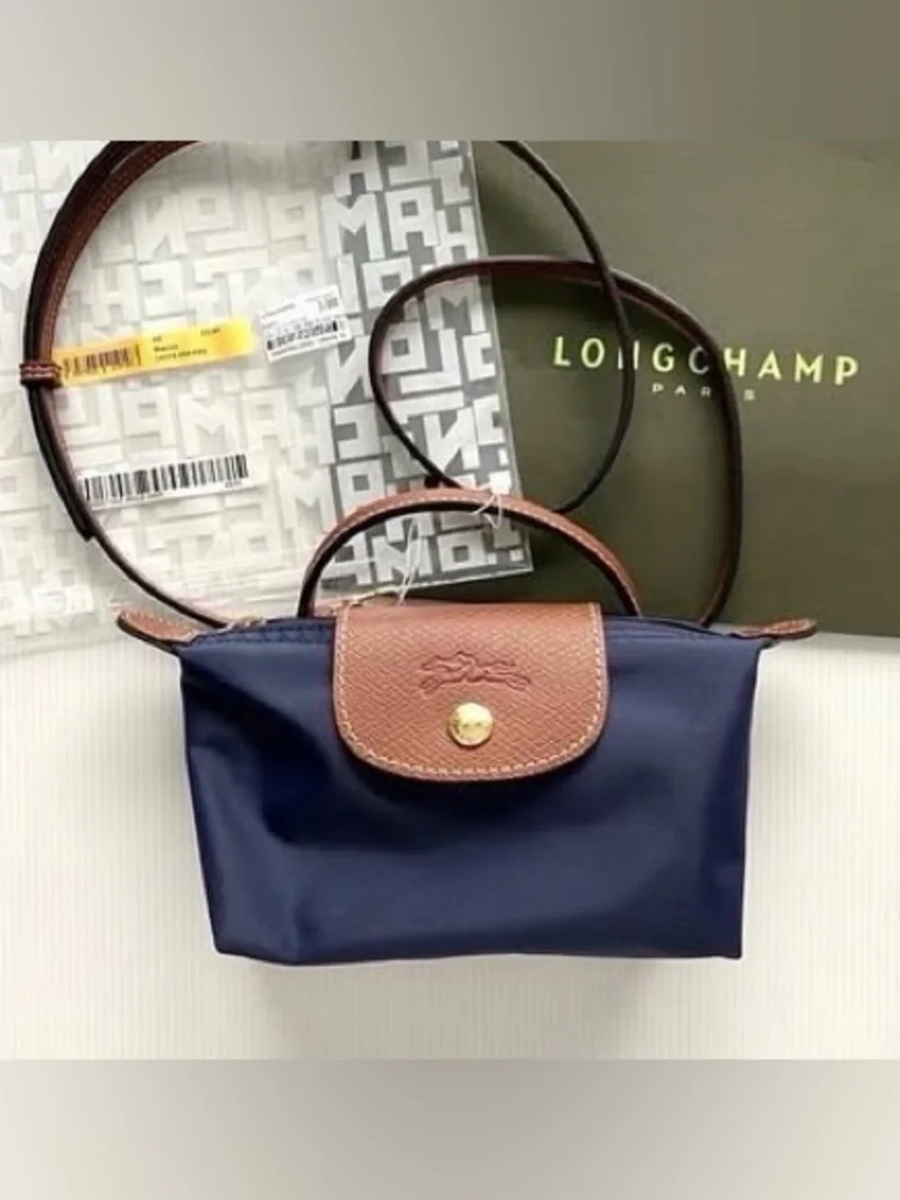 Longchamp mini Navy and Brown Crossbody Le Pliage