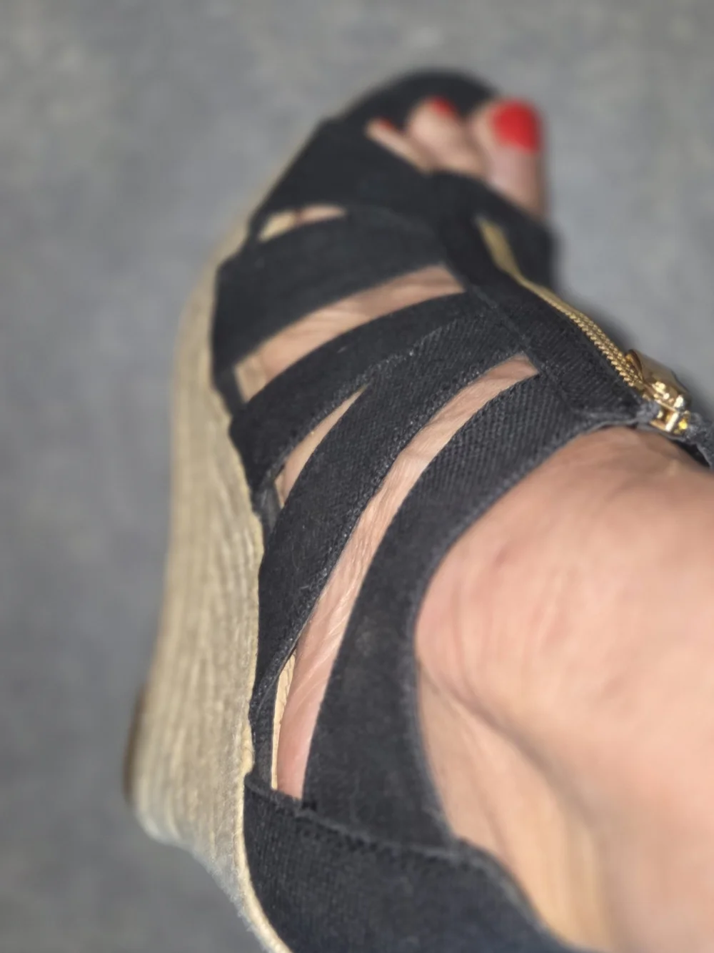 Black Canvas Wedge Sandals with Front Zip - Women