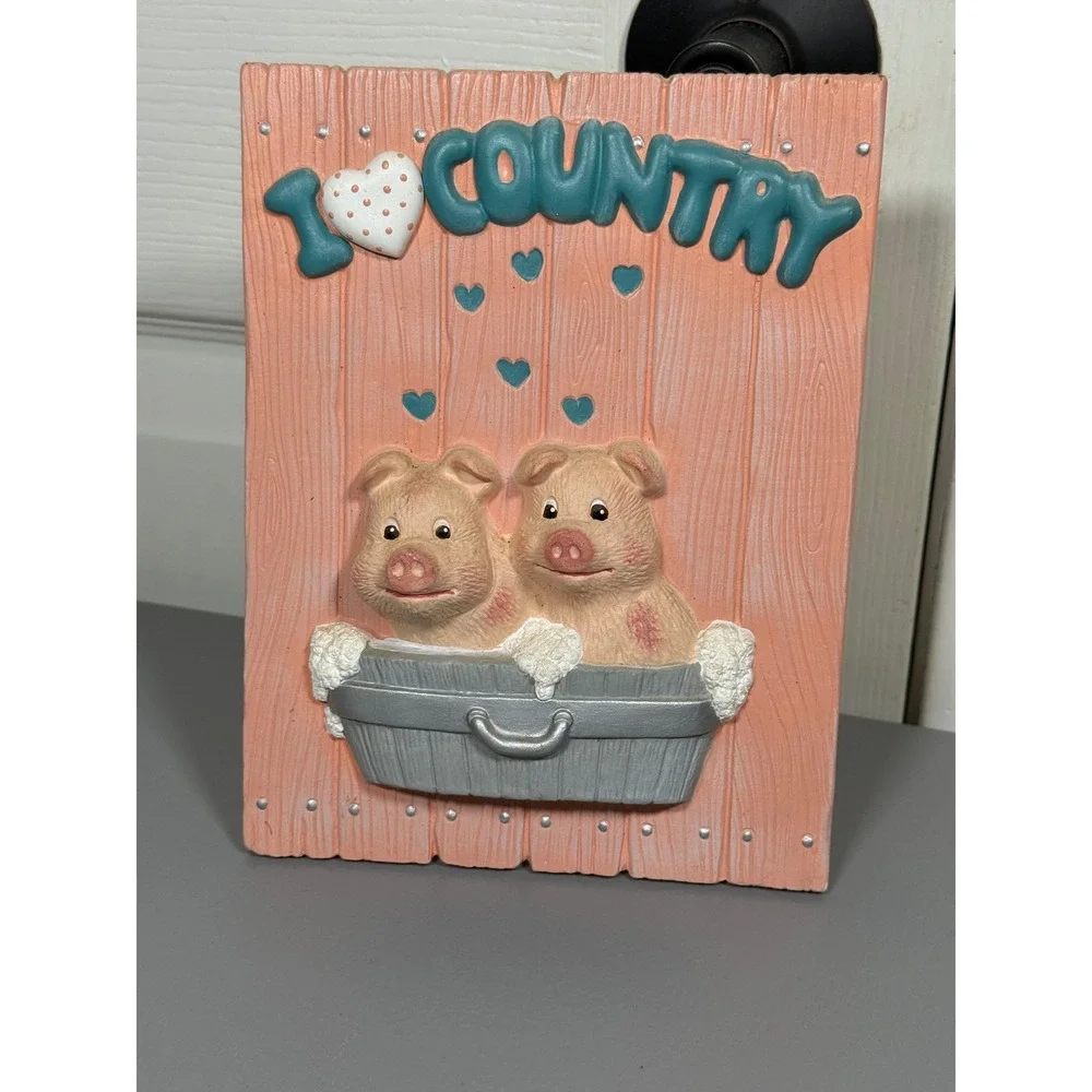 Vintage 1987 Scioto Ceramic Pig Wall Plaque I Love Country Farmhouse Decor Pink
