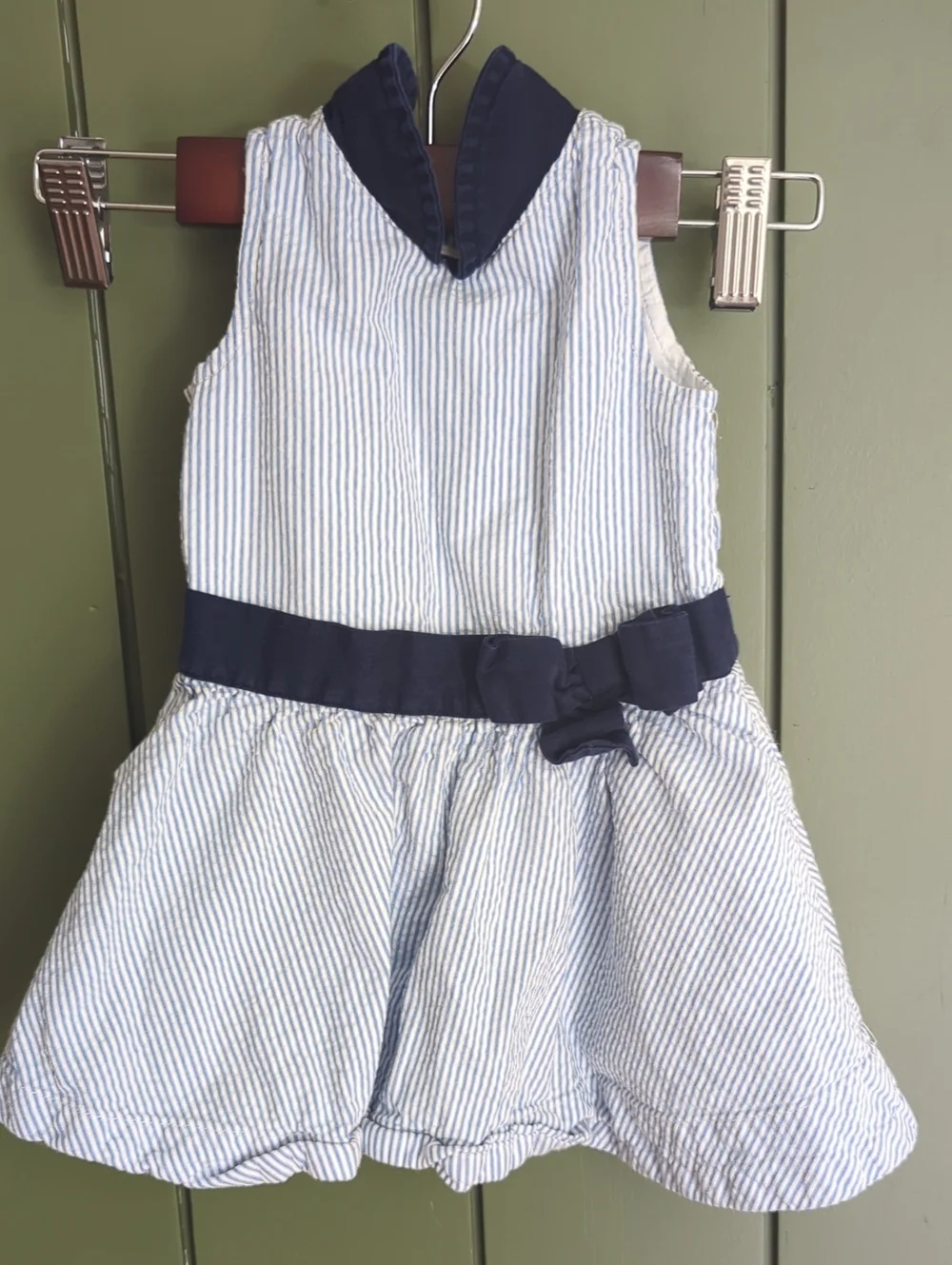 Hope And Henry Navy-Trim Blue Stripe Sleeveless Girls Dress 6-12M
