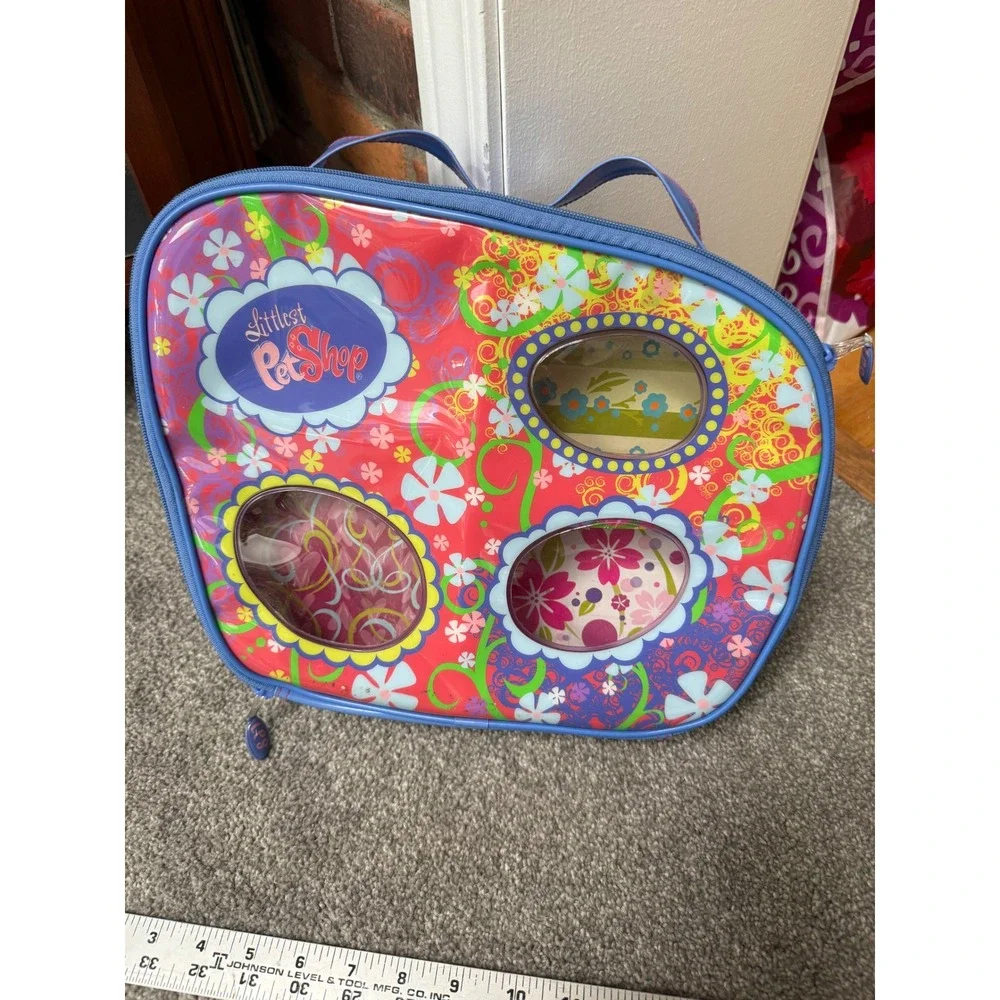 Littlest Pet Shop Vintage Floral Vinyl Carrying Case Toy Organizer Bag Blue Pink