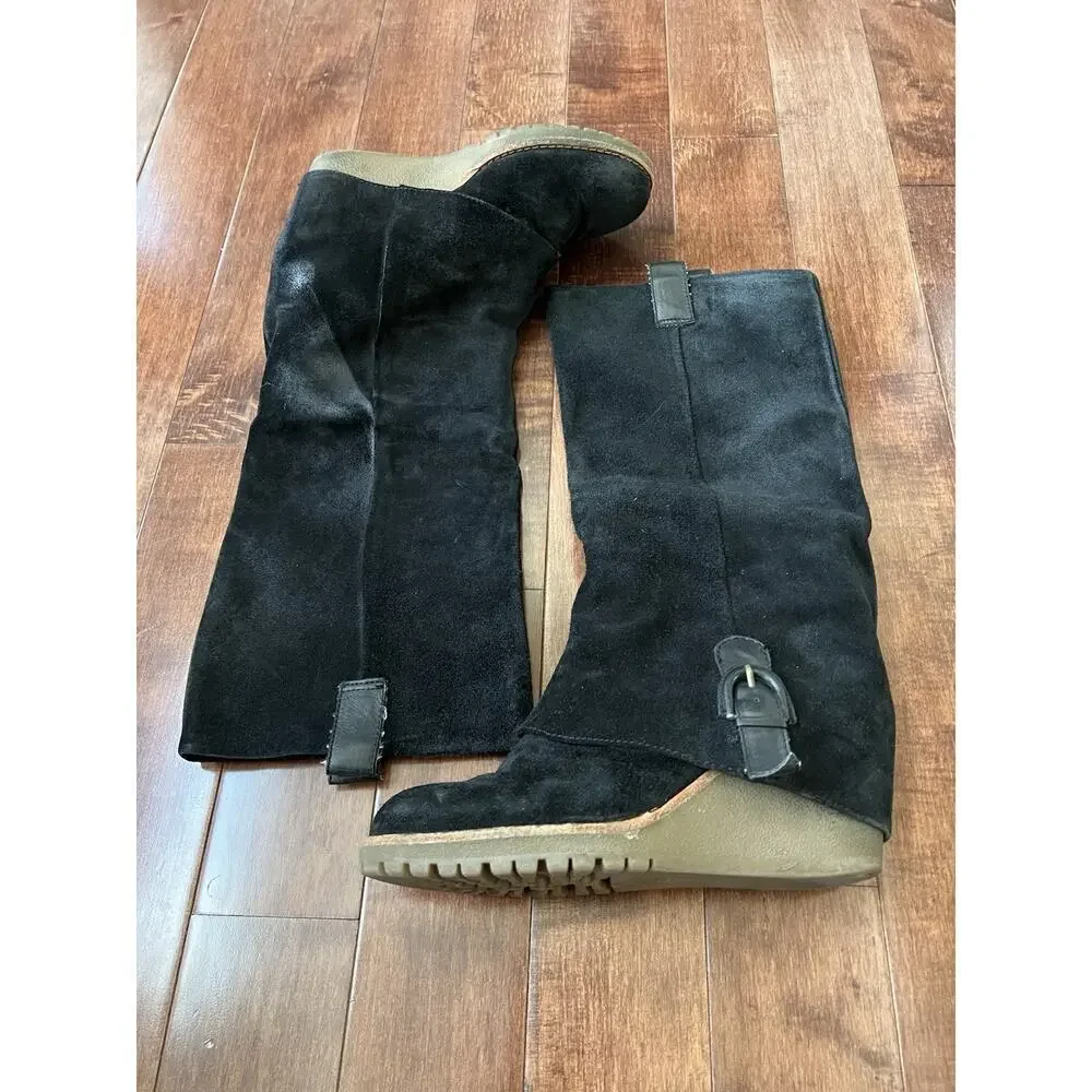 Ash Black Suede Over-the-Knee Wedge Boots